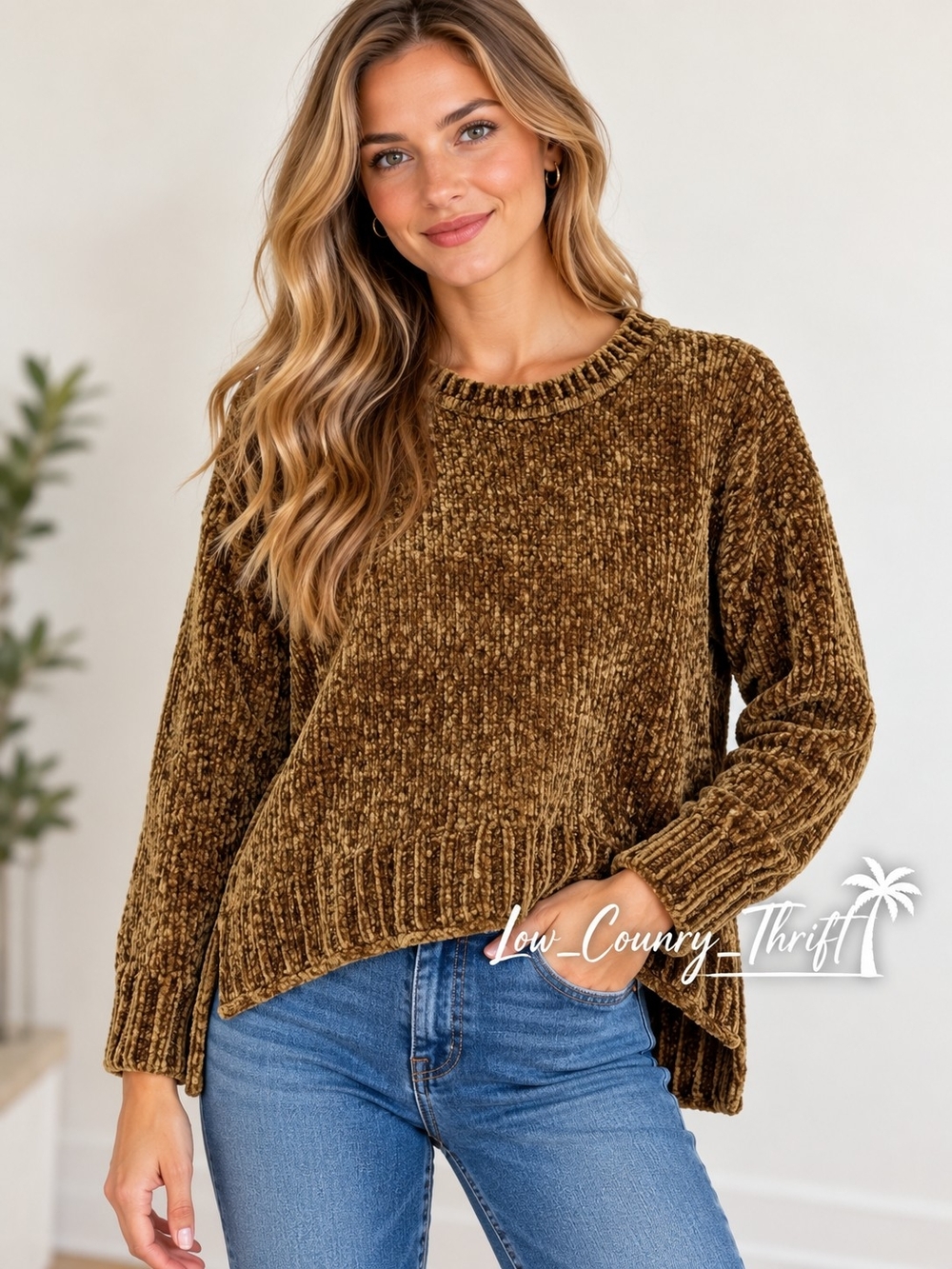 Cozy Chenille Knit Sweater - Brown